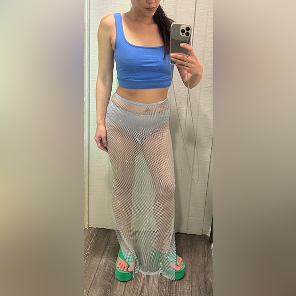 Debase De Base High Low Fishnet Rhinestone Crystal Mesh Maxi Skirt S blue - Picture 4 of 6